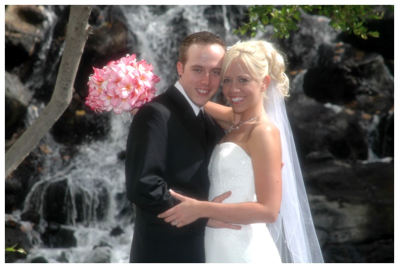 Kahala resort wedding by the waterfall in the gardens at the hotel